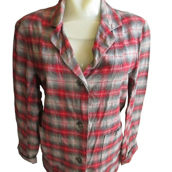 Vintage Women's Flannel Jacket Medium Shadow Plaid 1950's Handmade Chore Cotton - Picture 1 of 8